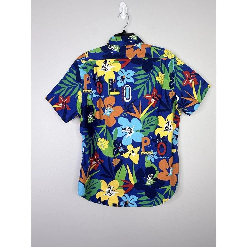 Polo Ralph Lauren AOP Tropical Print Oxford SS Button Up Dress Shirt Camp Large